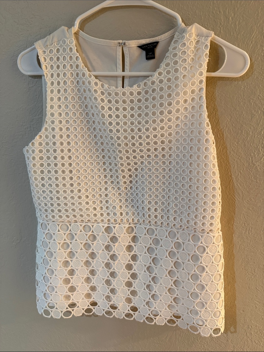 Ann Taylor White Sleeveless Circle Eyelet Peplum Top